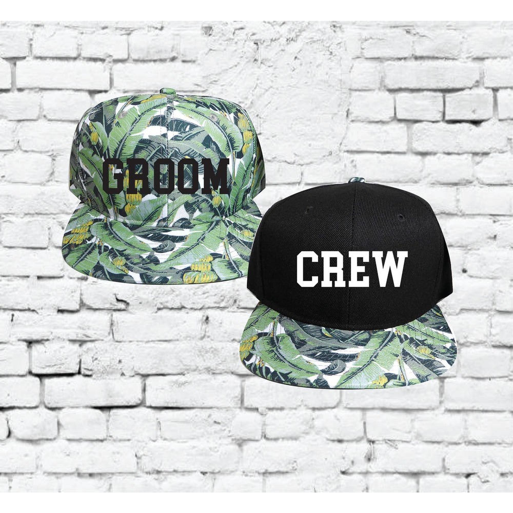 Groom Crew Hats Bachelor Party Snapbacks Black and Floral Palm Trees